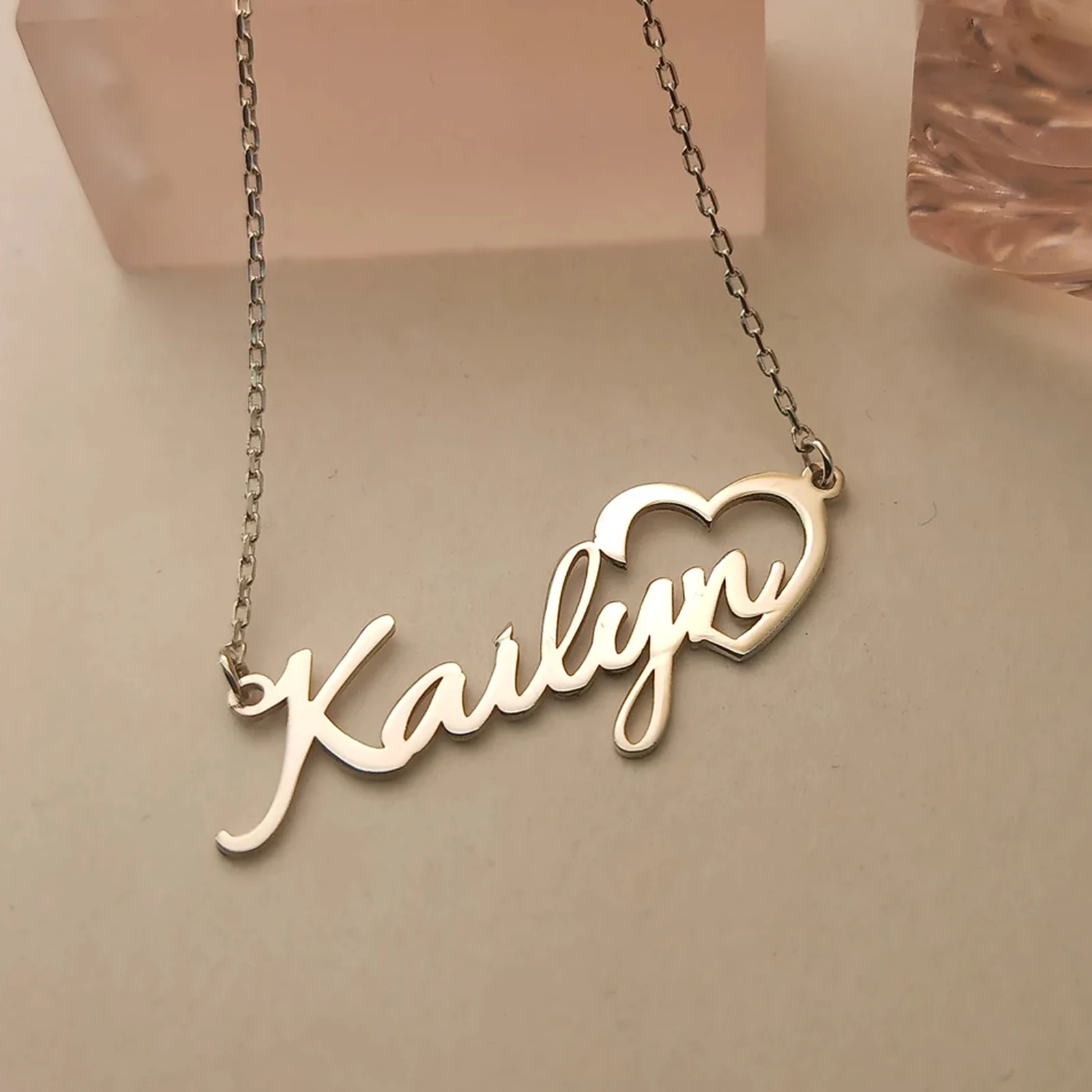 Lemegeton Custom Heart Name Necklace Stainless Steel Jewelry Women Men Letter Choker Personalized Pendant Valentine's Day Gifts