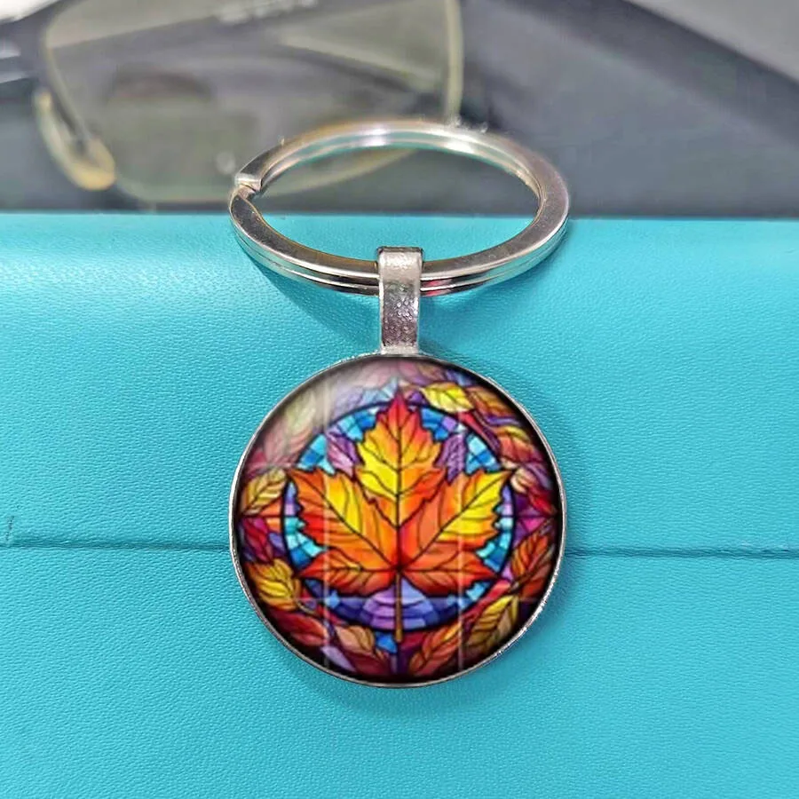 Golden Sunflower Giant Pumpkin Vintage Keychain Red Farm Truck Dome Chips Harvest Country Women Bag Decor Key Accessory