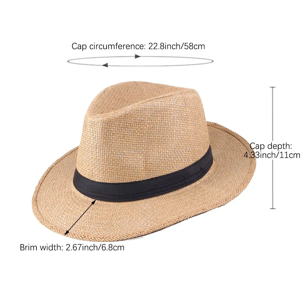 Men Handmade Straw Panama Hat Cowboy Cap Summer Beach Travel Wide Brim Sunhat