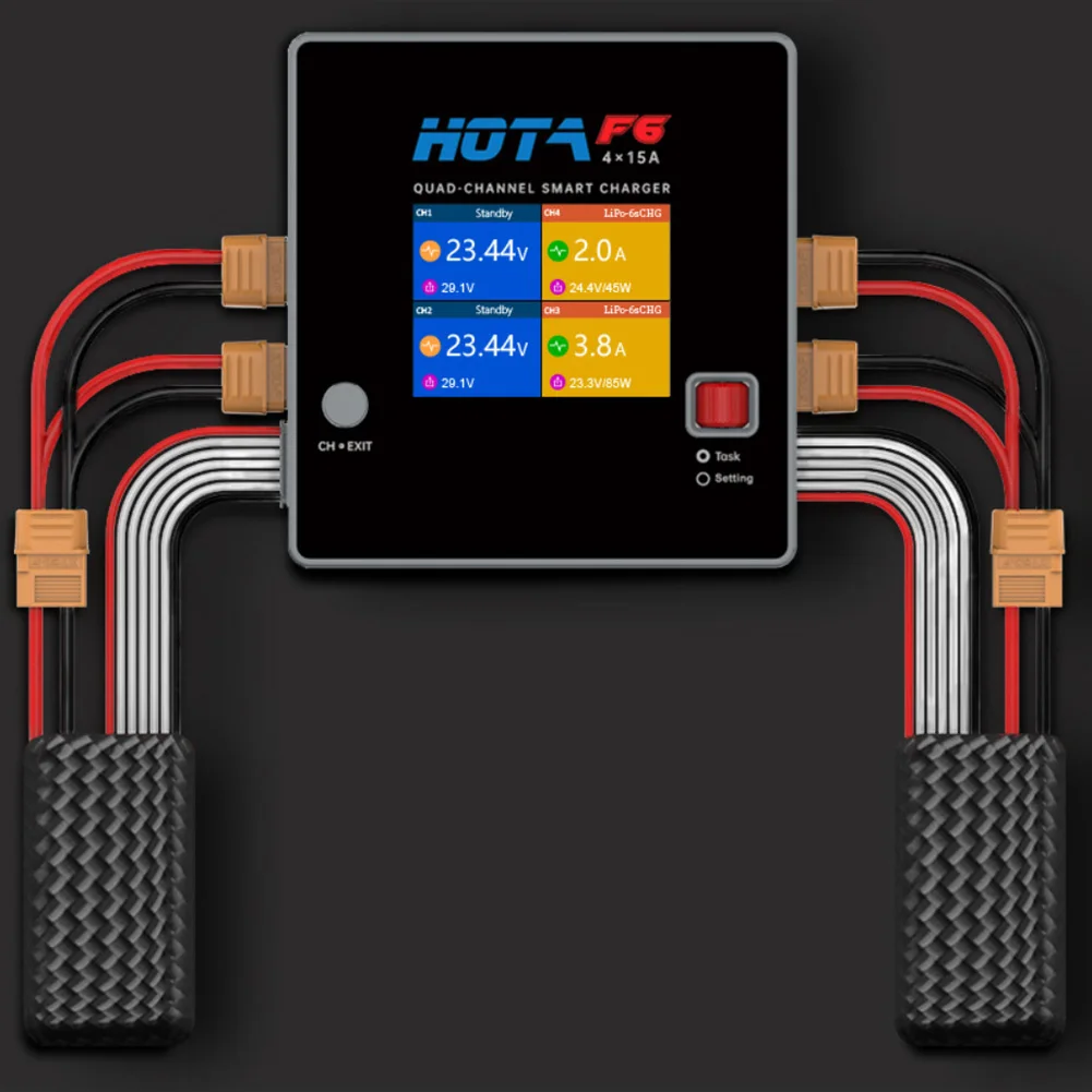 HOTA F6 Smart Balance Charger 4x250W/15A with Type-C 2 in 1 XT60 PLUG Lipo LiIon NiMH Battery for iPhone iMac Samsung Charging