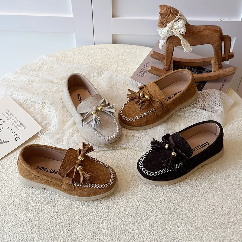

Обувь Fashion Plus Size Kids Leather Shoes 2026 Spring New British Style Boys' Loafers Retro Versatile Girls Bean Casual Shoes