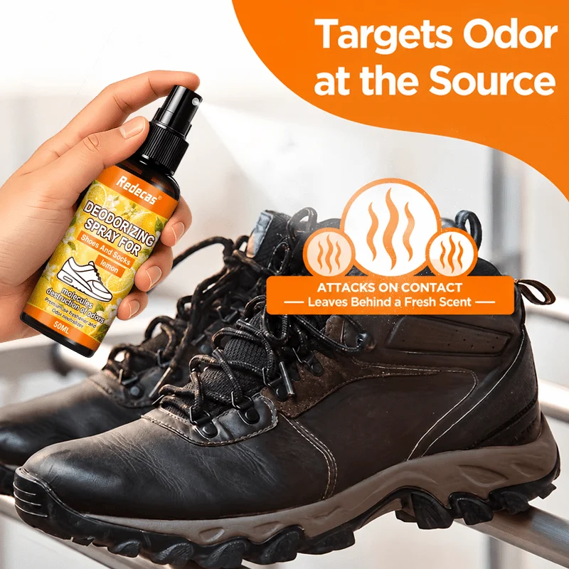 Shoe Deodorant Spray, Lemon Orange Fresh Scent, Removes Shoe & Sock Odor, Portable Freshener for Sneakers, Daily Travel & Home