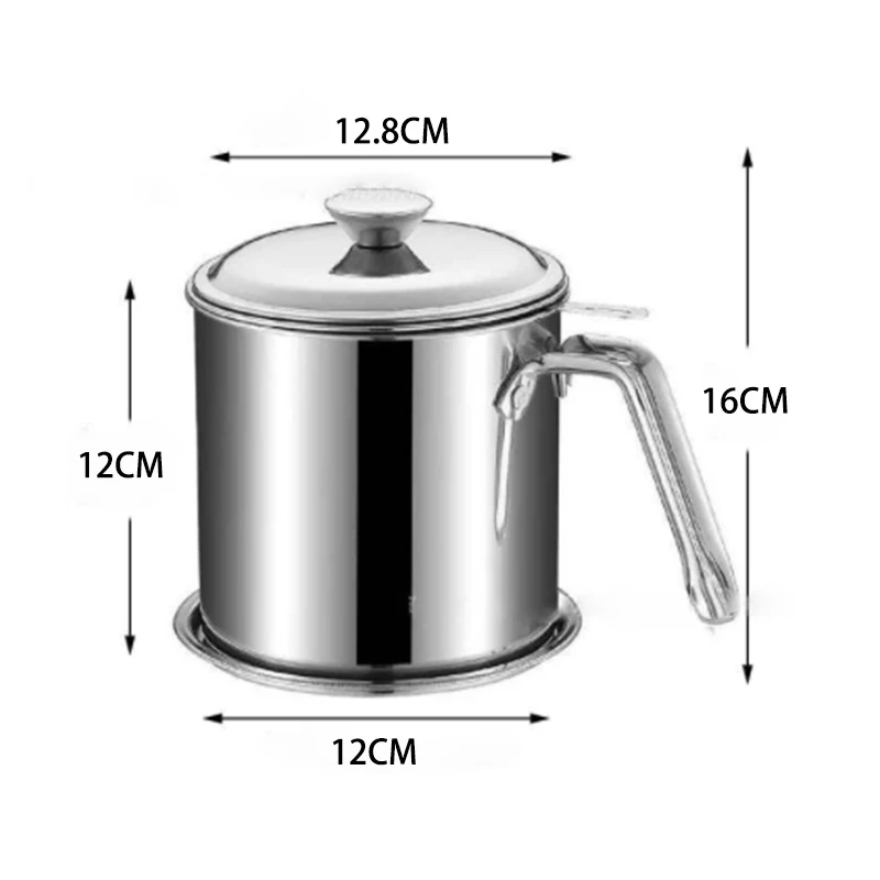 1PC Oil Filter Pot 304 Stainless Steel Oil Strainer Pot With Mesh 1.2/1.8L Oil Bottle With Cover Silver Home Kitchen Gadget