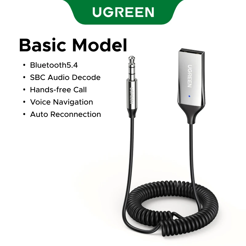 UGREEN Bluetooth 5.3 Handsfree Adapter Bluetooth 3.5mm AUX Muziek Navigatie Streaming Microfoon voor Gesprekken Auto - afbeelding 1