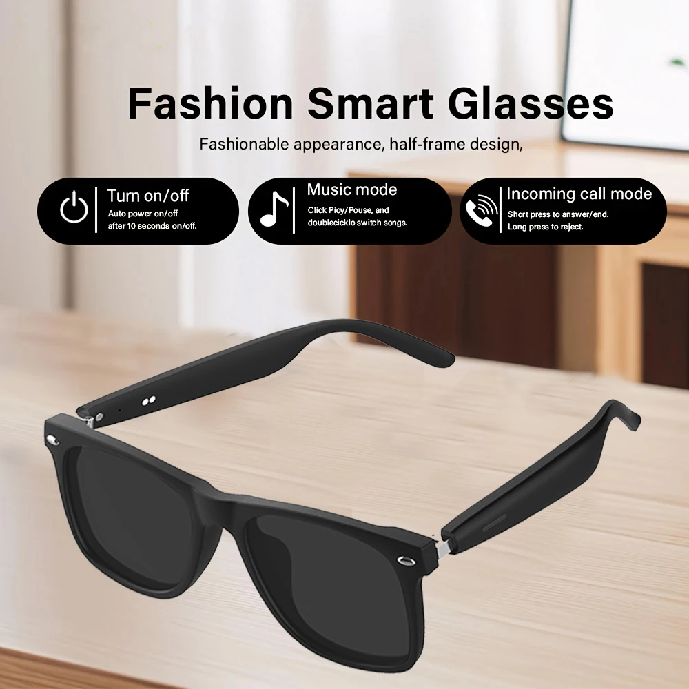 SENBONO Smart Glasses Camera Control Bluetooth Call Music Control Open Listening Design Polarized Lenses Smart Sunglasses
