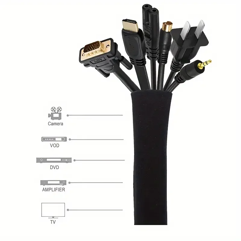 1 Cable Management Sleeve with Zipper - neatly organizes and protects cables. Easy to use, space-saving and durable