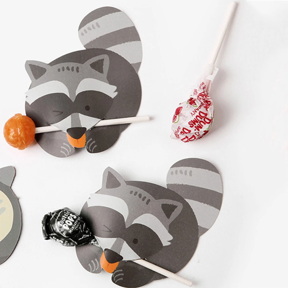 

100Pcs Raccoon Lollipop Paper Cards Cute Candy Packaging Decoration Cards Party Wrapping Props