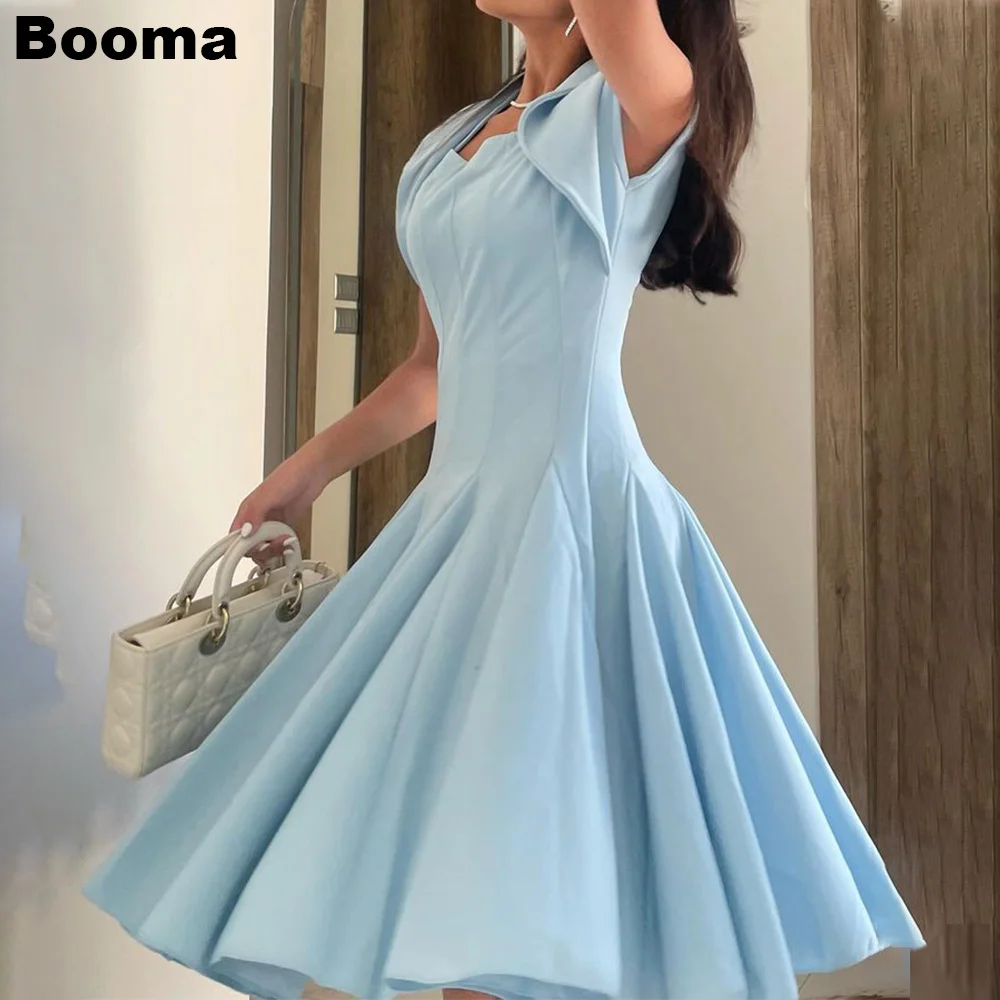 Booma Light Blue Short Prom Dresses Sleeveless Pleats Homecoming Party Gowns Knee Length Formal Evening Dresses Dubai Outfits