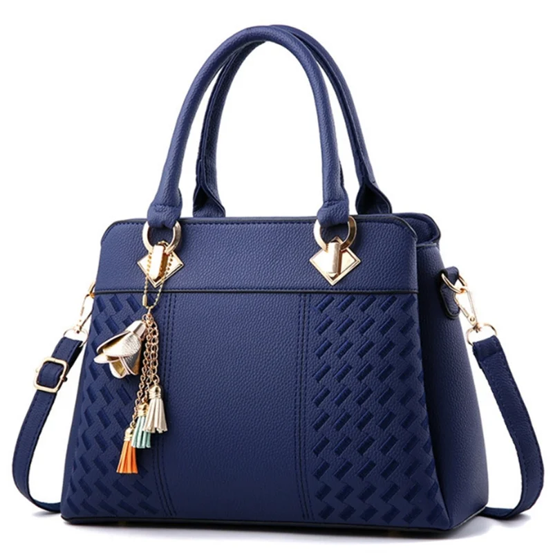 Fashion Black Lady Simple Hand Bags Women Handbags Tassel PU Leather Totes Bag Top-Handle Embroidery Crossbody Bag Shoulder Bag image 3