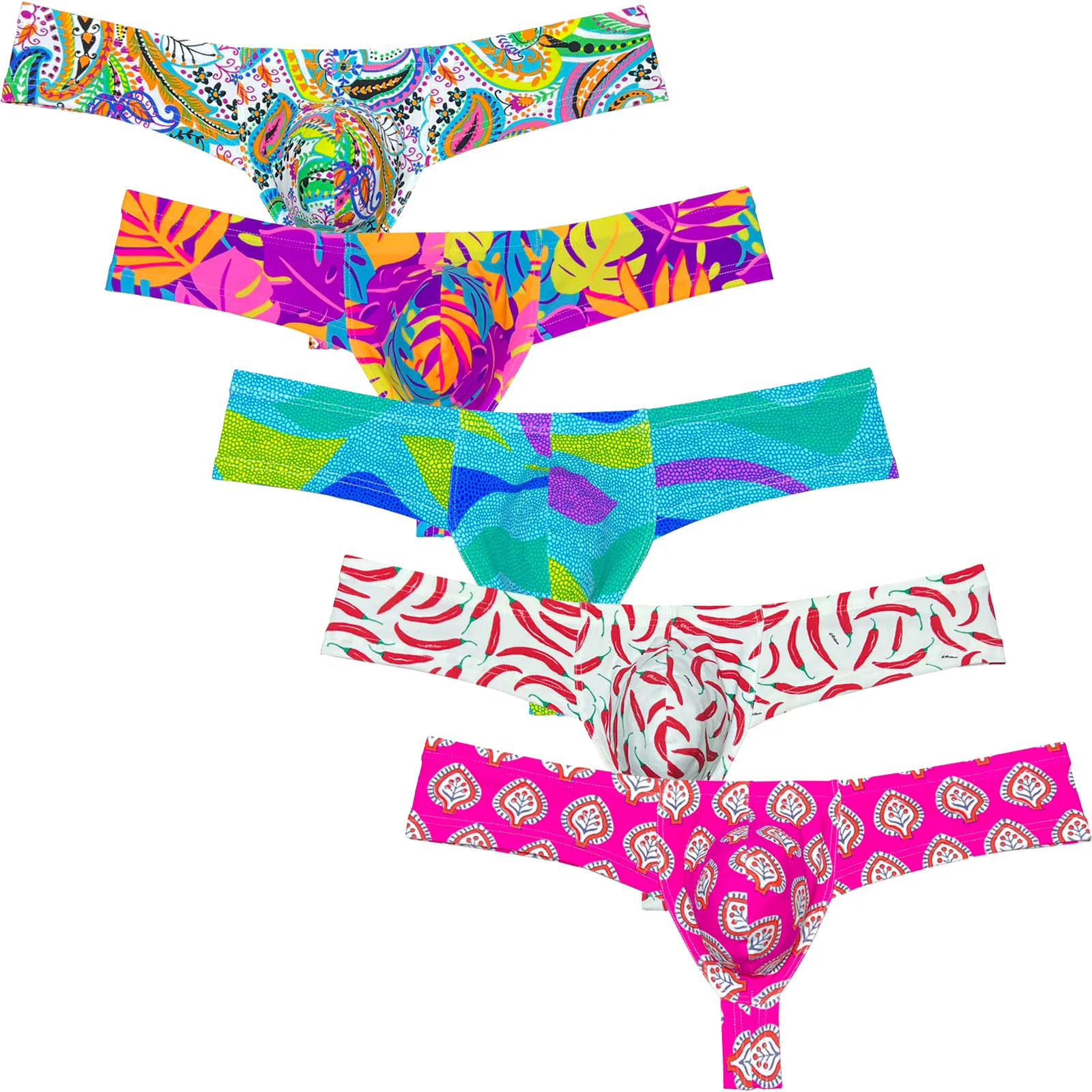 

Cheeky Men's Bikini Briefs Thong Underwar Beach Micro Trunks Skimpy Shiny Low Rise Boxershorts Male 1/3 Rear Bottoms Printed