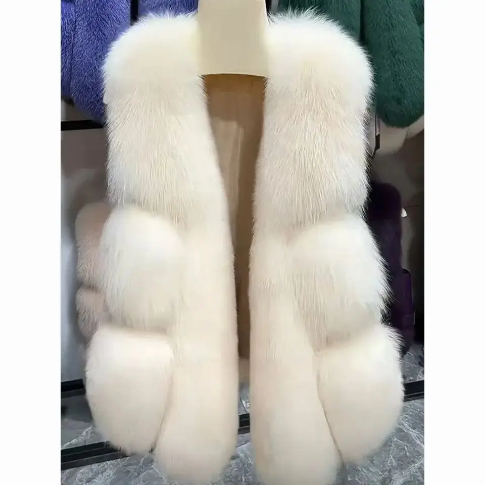 Nowa damska kamizelka z imitacji futra lisa na jesień i zimę 2025, koreańska, dopasowana, uniwersalna, łączona kamizelka.