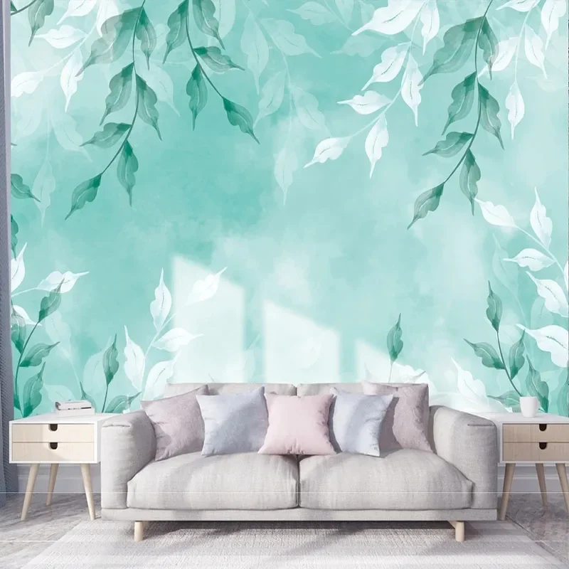 Custom 3D Modern Mural Wallpaper Simple Watercolor Leaves Scandinavian Style TV Background Wallpaper For Bedroom Papel De Parede