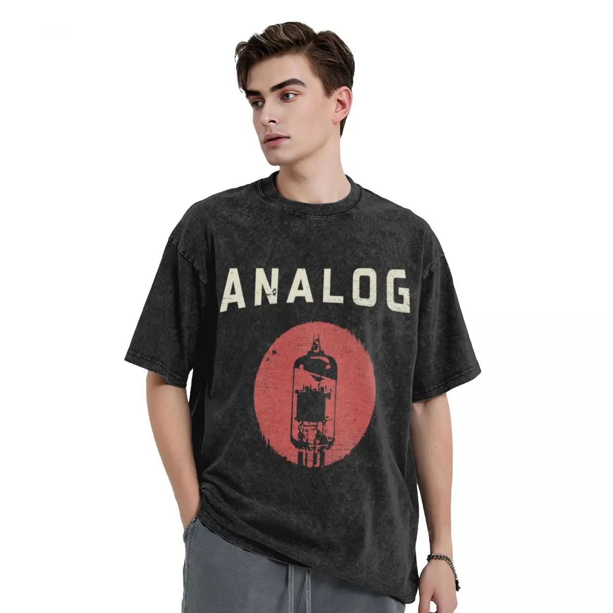 Vacuum Tube Analog Distressed Effect T-Shirt boys whites plus size tops customizeds cotton t shirt men