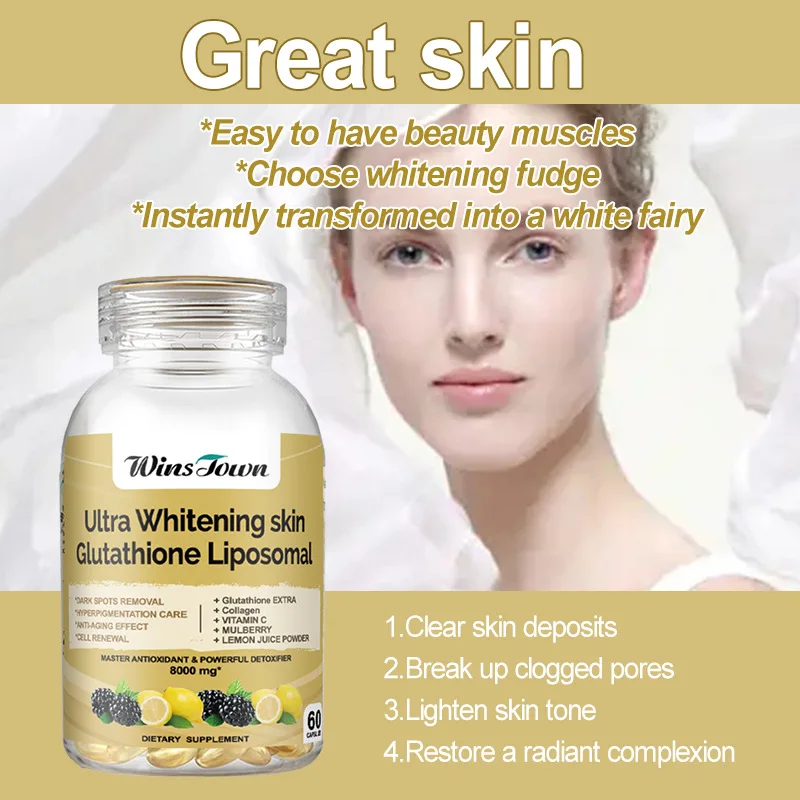 

2PCS Ultra Whitening Skin Glutathione Liposomal Capsules 8000mg for Dark Spots Remover, Cell Renewal, Anti-Aging, 60 Softgels