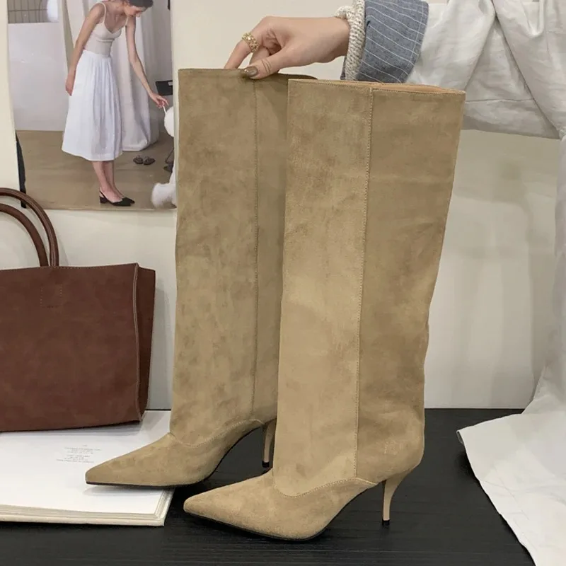 Women's Boots Autumn Winter Vintage Women Knee High Boots Women Fashion Sexy Pointed Toe Stripper Party Shoes Zapatos De Mujer