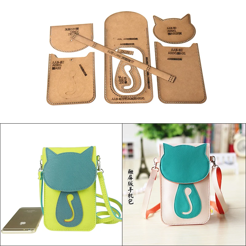 1 set di carta kraft artigianale in pelle mini borsa per telefono modello borsa modello stencil strumento fai da te