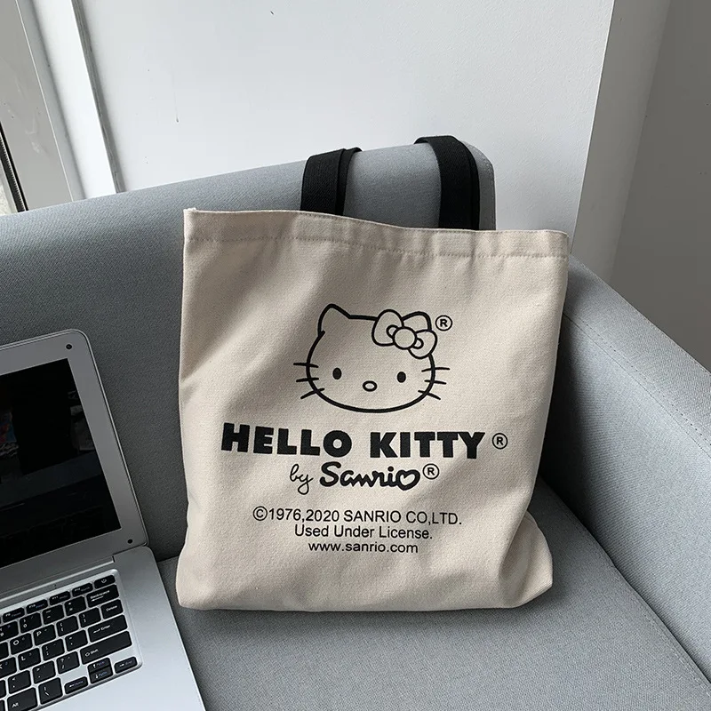 Hello Kitty All Match Retro Canvas Bag Women Commuter Shoulder Handbag Girl Student Large Capacity Cartoon Schoolbag