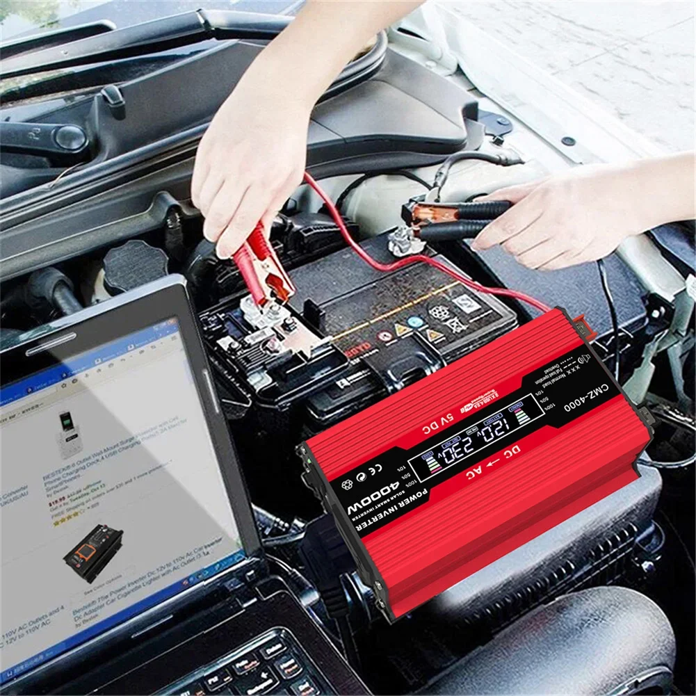 4000W Solar Power Inverter with LCD Display 12V to 110V/220V Modified Sine Wave Voltage Transformer Car Adapter Charge Converter