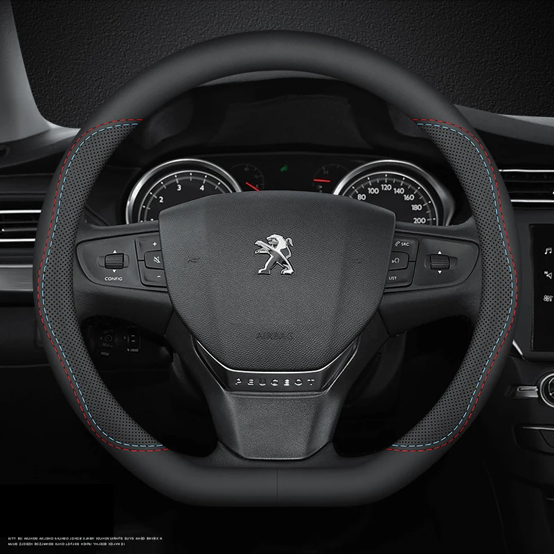 nappa leather car steering wheel cover for peugeot 5008 3008 308 508 2008 301 408 208 interior accessories protect auto