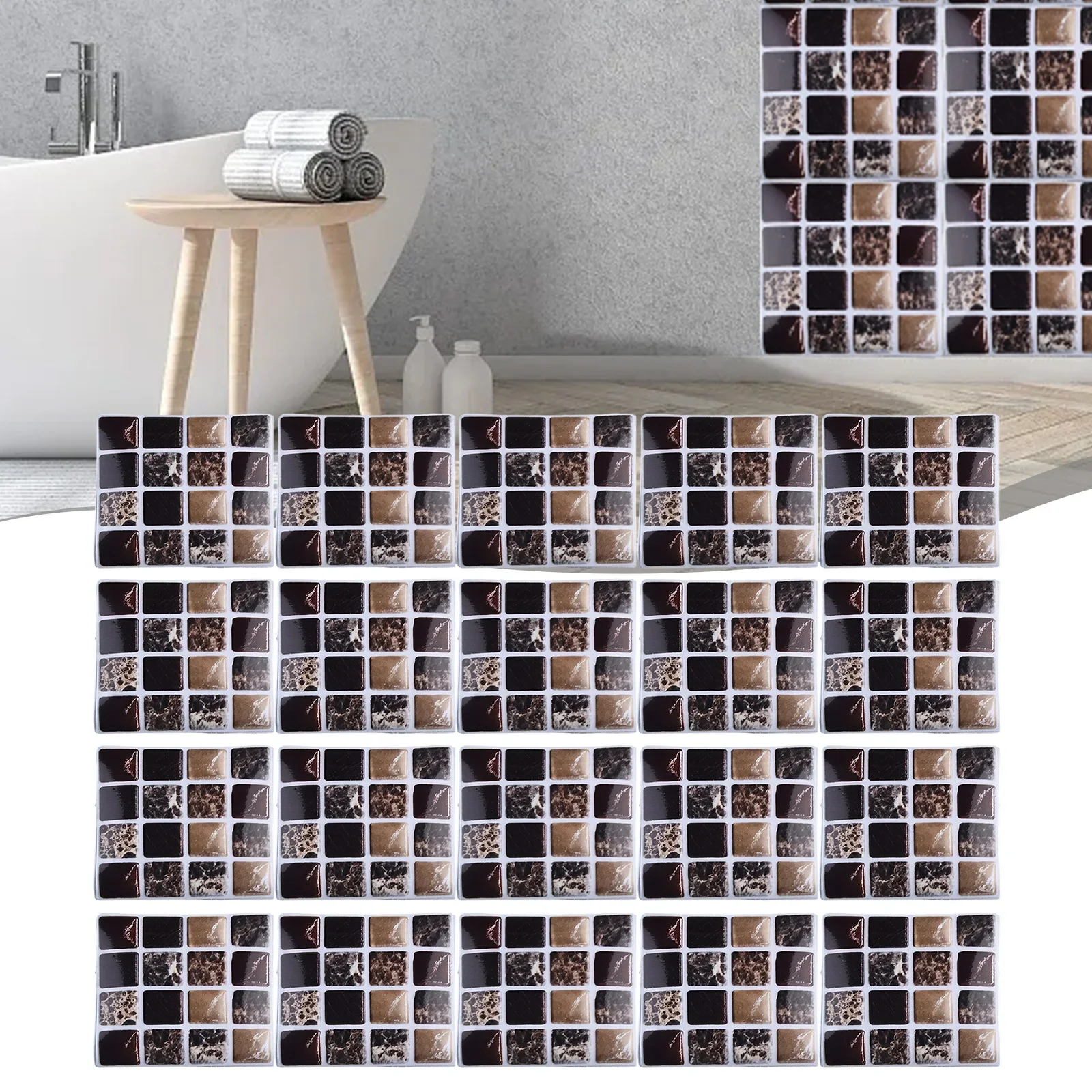 Simulation Mosaic Tile Wall Stickers, 20PCS Waterproof Home Decoration, Easy To Operate, For Glass, Walls