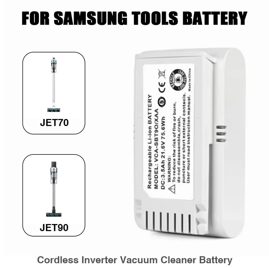 For Samsung Jet 75, Jet 90, VS70, VS9000, VS20T7532T1 Vacuum Cleaners: Battery DJ96 - 00221A, VCA - SBT90, VCA - SBT90E.