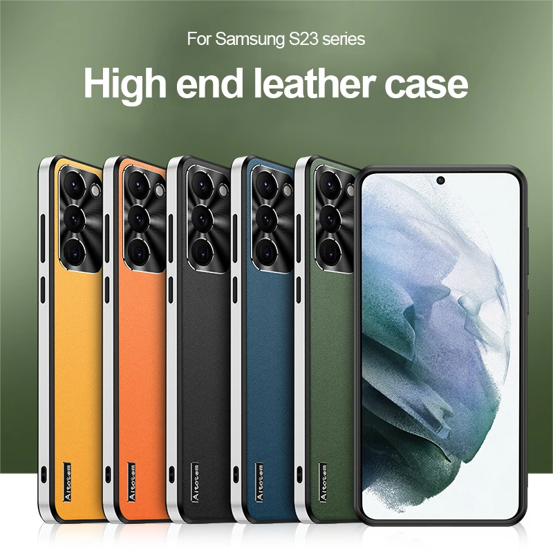 New Luxury Leather Phone Case for Samsung Galaxy S25＋ S24 Ultra S23 S22 S21 Metal Lens Frosted Anti-Fingerprint Protective Cover
