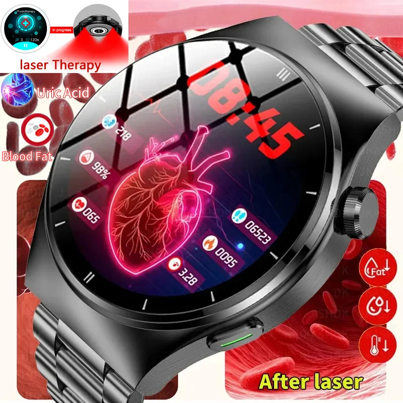 ECG + PPG tres láser alto terapia de salud reloj inteligente hombres azúcar en sangre grasa en sangre ácido úrico relojes Bluetooth llamada deportes Smartwatch