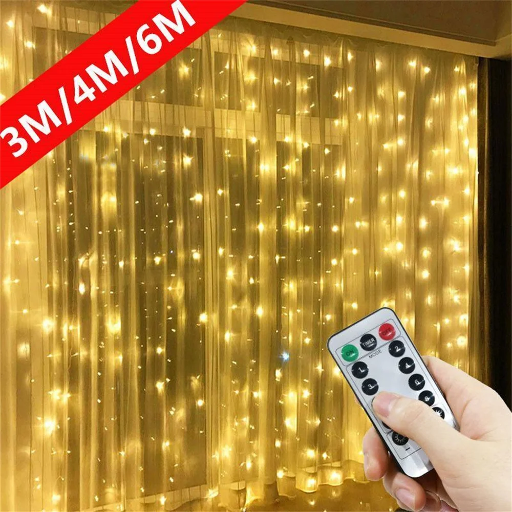 LED Fairy String Curtain Lights 8 Mode Remote USB Festoon Christmas Light for Home Holiday Wedding New Year Lamp Room Decor