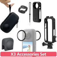 Juego de accesorios X3, protectores de lentes, Estuche de transporte, funda de silicona, tapa protectora de lente, marco protector para cámara Insta360 X3