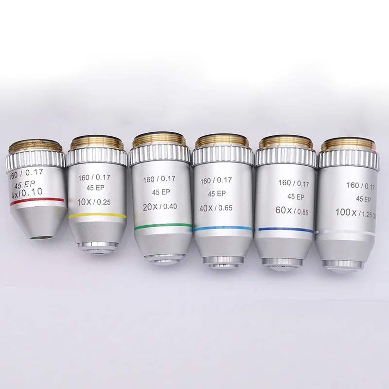4X-100X Semi Plan Achromatic Objective Lens 195mm 160/0.17 45EP RMS Thread for Biological Microscope