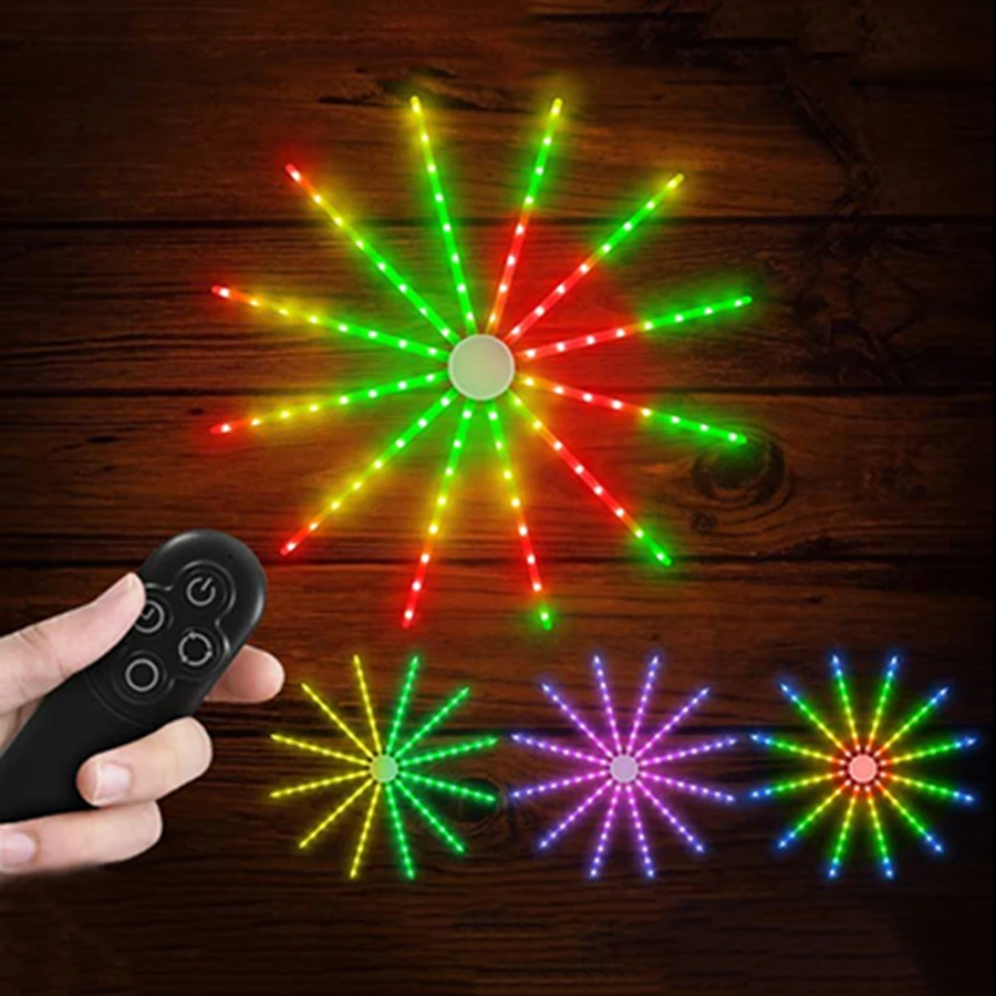 

RGB Christmas Garland Fireworks Fairy light 12 Branch 96 LED Starburst String Light Copper Wire Garland Light For Wedding Decor