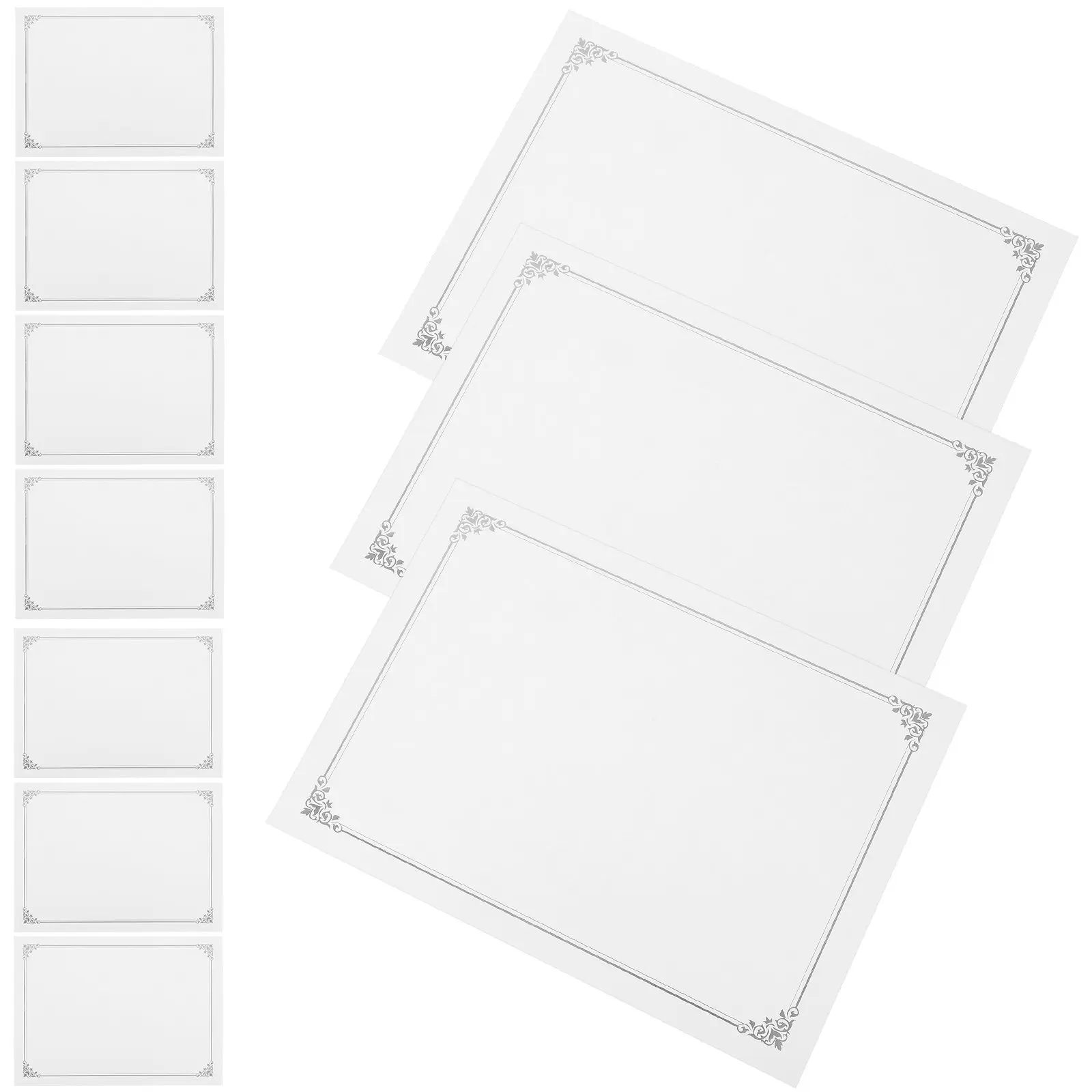 10Pcs Silver Frame Certificate Inner Paper Blank Writable Paper Sheets for Awards Graduation Employee Recognition DIY