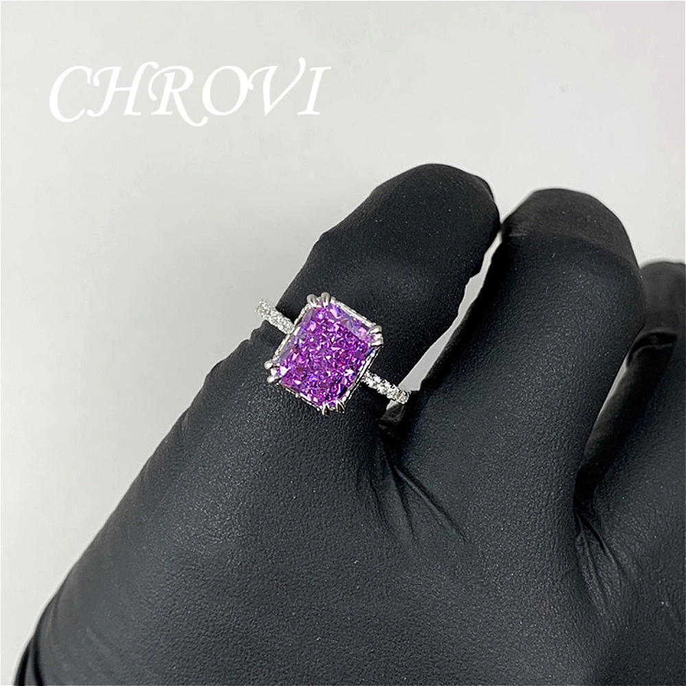 Luxuriöser 925 Funkelnder Eisflocken-Lithium-Eisen-Zirkon Offener Ring für Damen - Prinzessinnenförmiger Modischer Ring – Detail 4