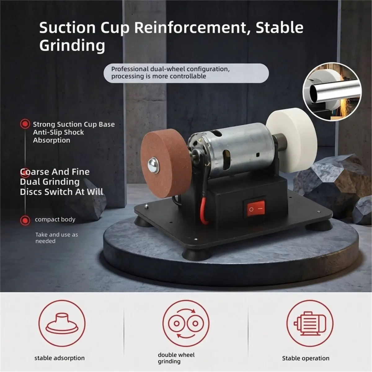 Electric Small Sander with 2 Wheels Electric Bench Grinder 7-Gear Adjustable Speed for Metal/Jewelry/Knives/Wood EU Plug