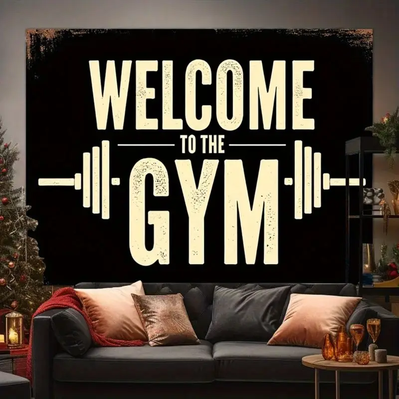 VIKAMA Retro Vintage Vintage Barbell Fitness Slogan Tapestry Wall Hanging Home Decor for Bedroom Living Room Dorm