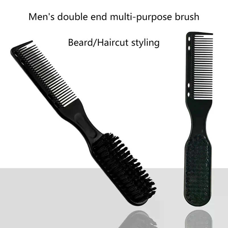 Double-sided Comb Brush Black Small Beard Styling Brush Shave Beard Brush Barber Vintage Oil Head Shape Carving Cleaning Brush