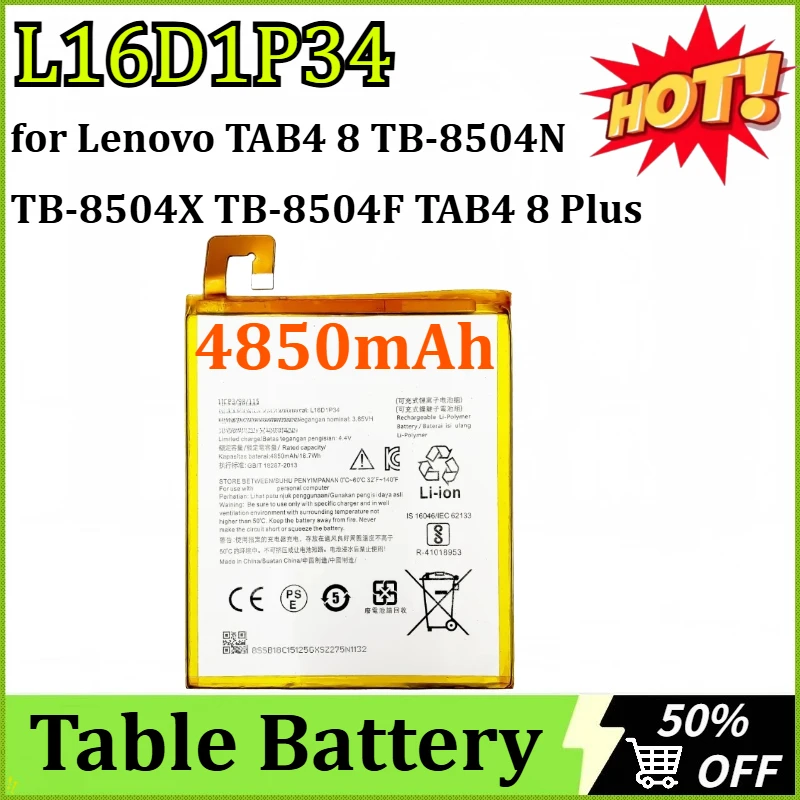 New L16D1P34 4850mAh Table Battery for Lenovo TAB4 8 TB-8504N TB-8504X TB-8504F TAB4 8 Plus TB-8704F High-Capacity Batteries