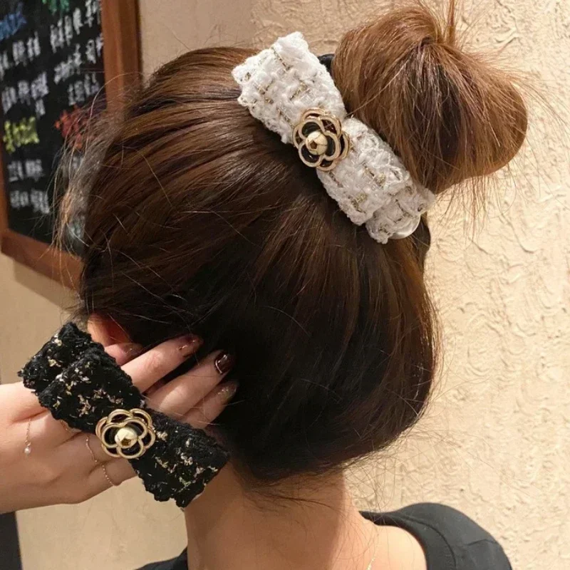 Korean New Hair Rope Camellia Flower  Circle Ring High Elastic Large Intestine   Band for Women  Accessories