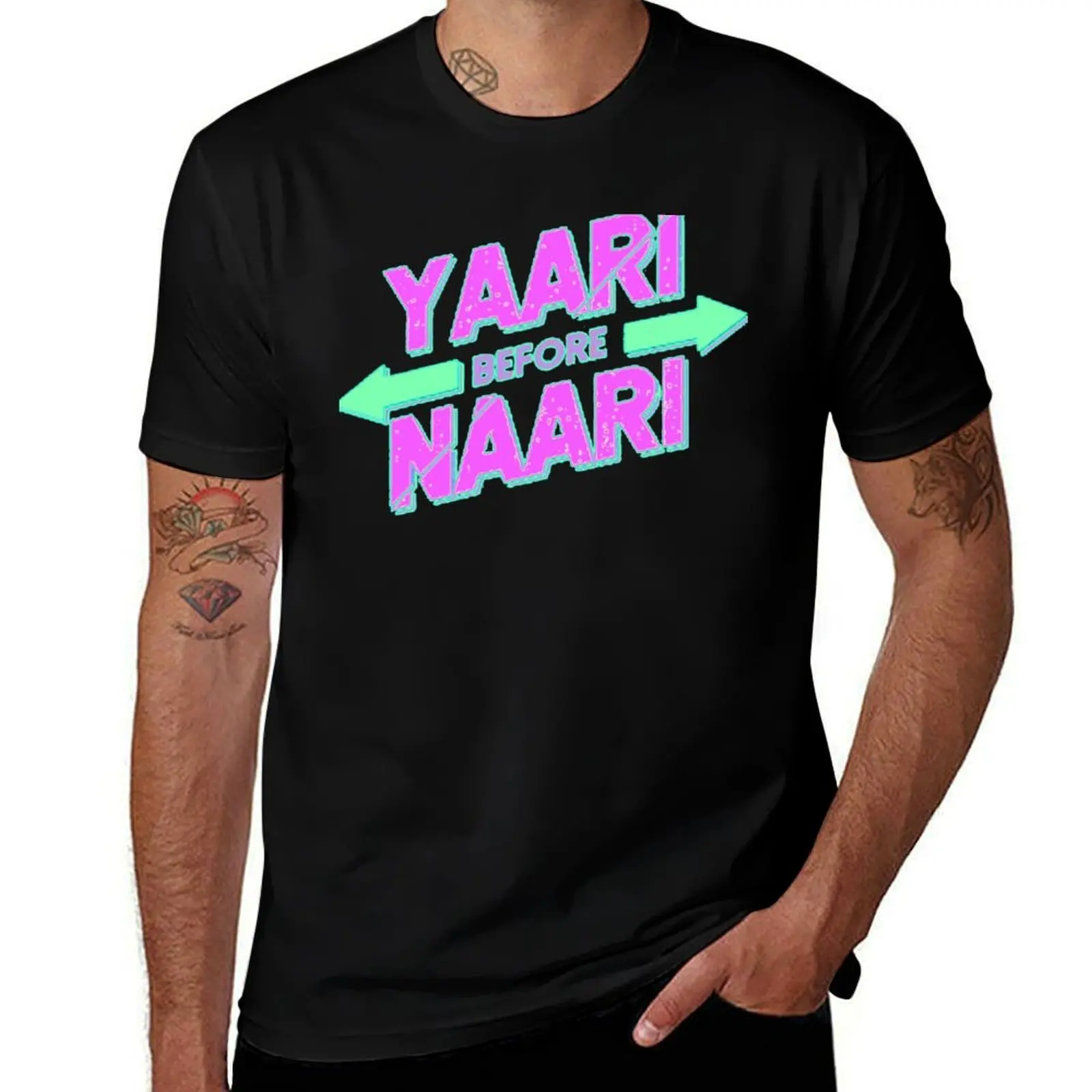 

Yaari before naari - title of calligraphy lettering typography text quotes T-Shirt t shirt man casual T-Shirt