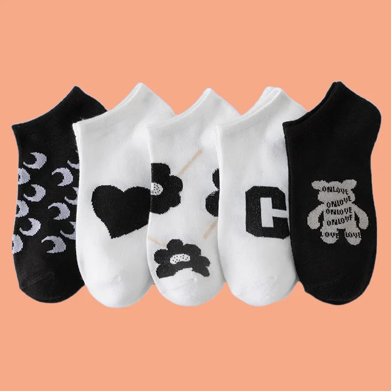 Calcetines Bajos sencillos para mujer, medias náuticas sencillas de boca baja, color blanco y negro, 5/10 pares