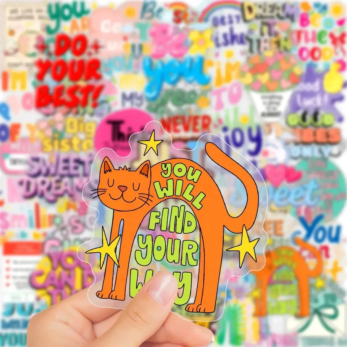 50 Stück Lustige Bunte Transparente Motivierende Wort-Aufkleber Ins-Sticker DIY Handyhüllen Laptop Koffer Geschenk-Aufkleber – Detail 1