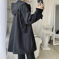 2024 Spring Autumn Green Windbreaker Fashion Men Mid-length Casual Hooded Coat Men Daily High Street Overcoat Male Clothes