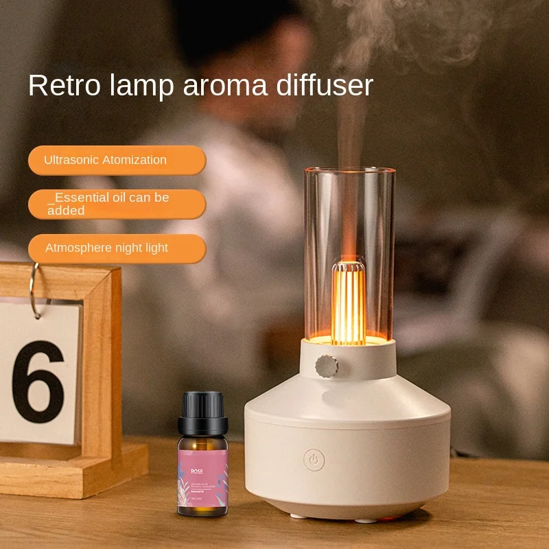 Humidificador de lámpara Vintage USB, máquina de aromaterapia para el hogar, difusor de aceite esencial, atomizador ultrasónico con lámpara de atmósfera