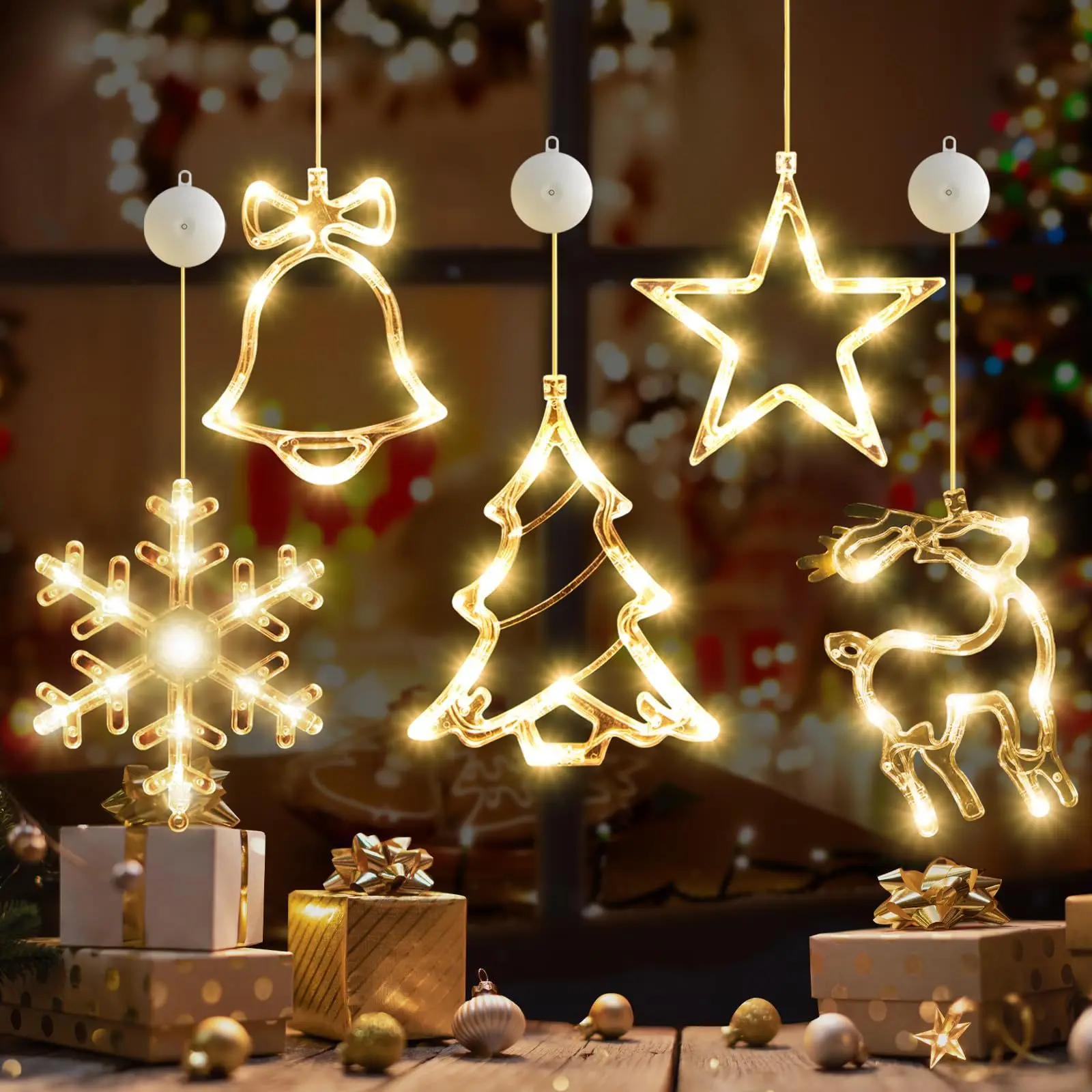 Christmas LED Light Snowflake Santa Hanging Battery-operated Window Ornaments Decoration for Home Xmas Navidad New Year Decor  Q
