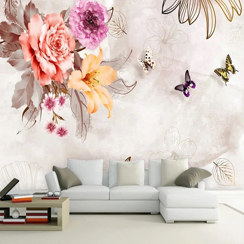 Custom Fotobehang Europese Vintage Roze Bloem Achtergrond Papel Muurschildering Woonkamer Slaapkamer Tv Studie Home Decor 3D Wallpapers