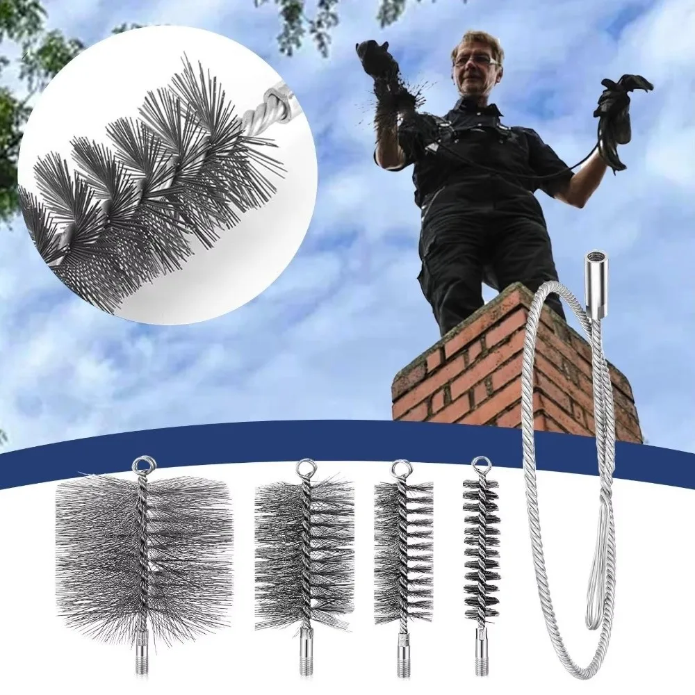 1/5PCS Stainless Steel Wire Pipe Brush Set Wire Bristle Flexible Chimney Cleaning Brush Durable Rust Resistant Rust Removal Tool