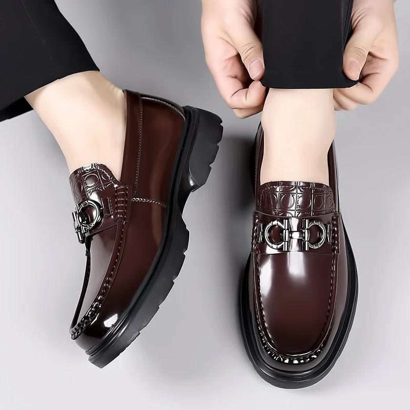 Men Brand Shoes Black Brown Platform Loafers Casual Leather Men Slip-On Dress Shoes Fashion Man Moccasins Business Oxford Shoes