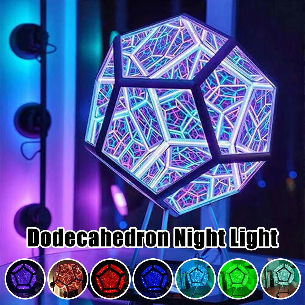 

Creative 3D LED Infinity Mirror Cool Color Art Light Night Light Geometry Dodecahedron Dream Light Starry Sky Lights for Gift