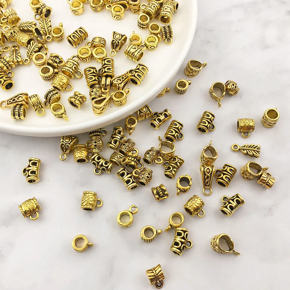 "100 قطعة من موصلات الذهب والفضة القديمة المختلطة ثلاثية الاتجاهات لصنع المجوهرات بنفسك، ومشابك قلادة، وقلادة وسوار مصنوعة يدويًا