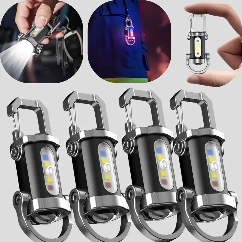 Mini Keychain Flashlights LED USB Rechargeable Hanging Work Light Powerful Keychain Pocket Lamp For Walking Searching Hiking